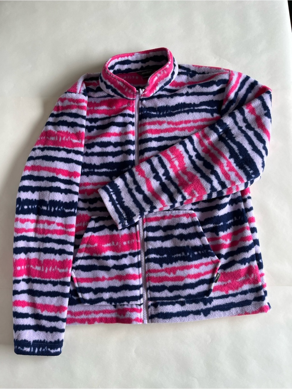 Eddie Bauer Pink Navy & Light Purple Striped Plush Zip Jacket